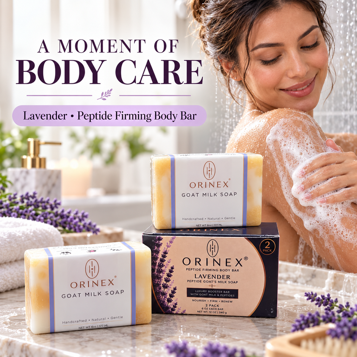 ORINEX Lavender Cream Peptide Firming Body Bar — 2 Pack