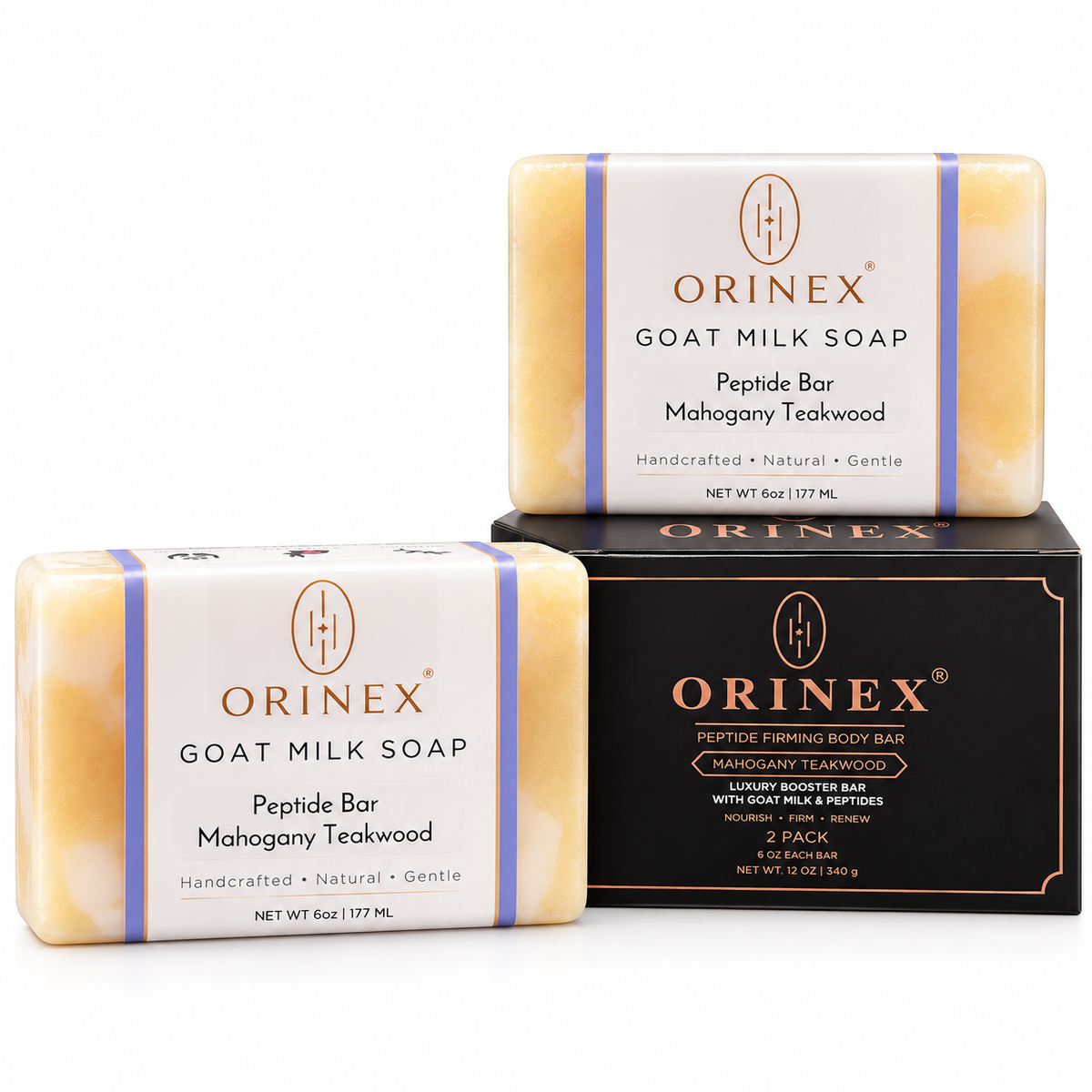 ORINEX Mahogany Teakwood Peptide Firming Body Bar — 2 Pack