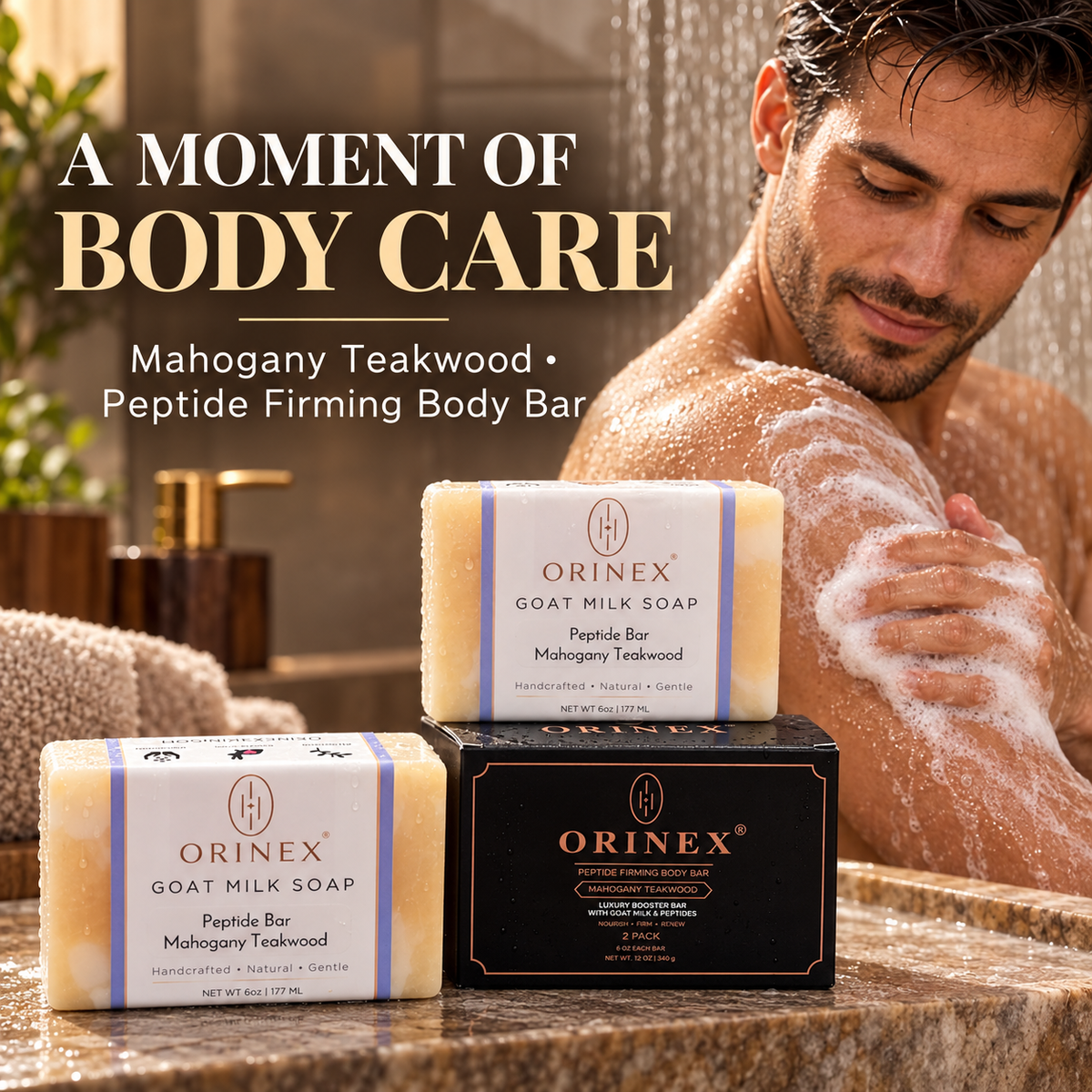 ORINEX Mahogany Teakwood Peptide Firming Body Bar — 2 Pack