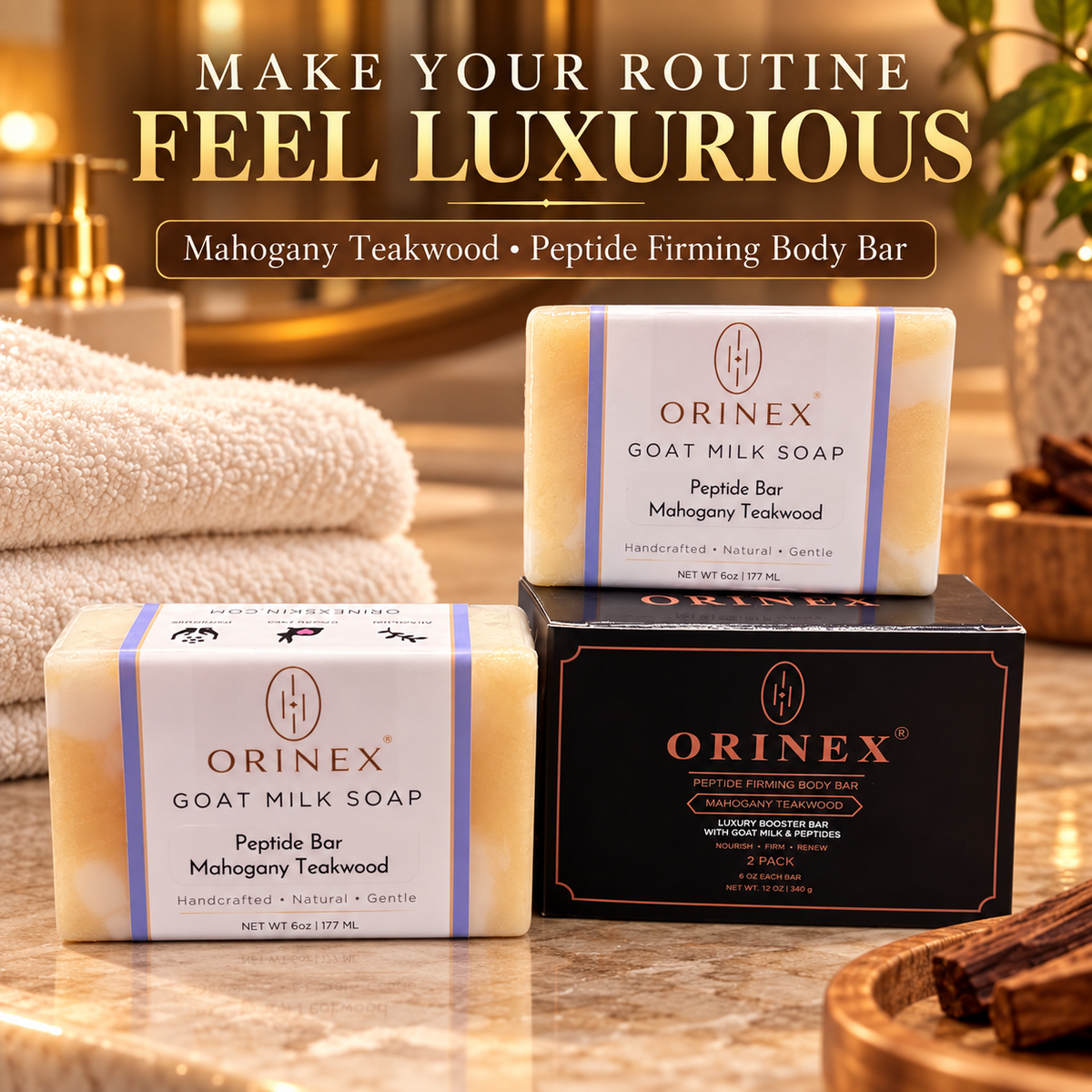 ORINEX Mahogany Teakwood Peptide Firming Body Bar — 2 Pack