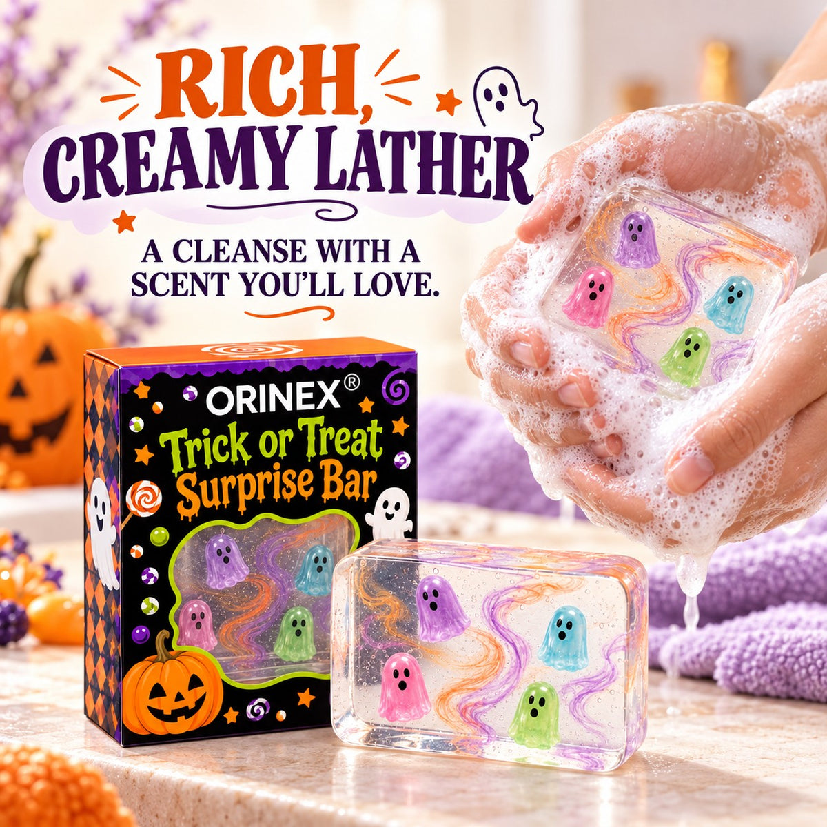 ORINEX Trick or Treat Surprise Bar rich creamy lather